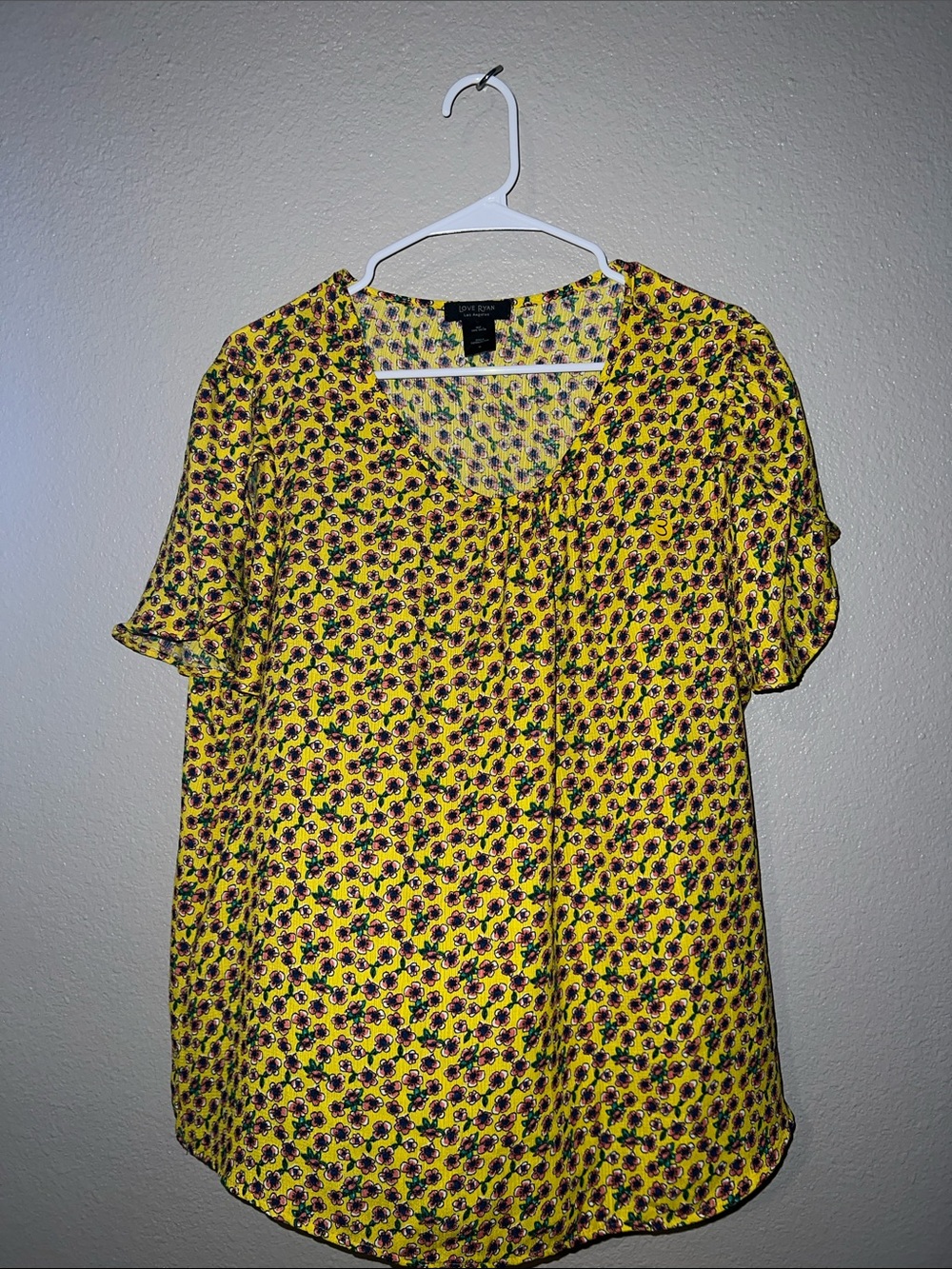 Yellow Floral Short-Sleeve V-Neck Blouse
